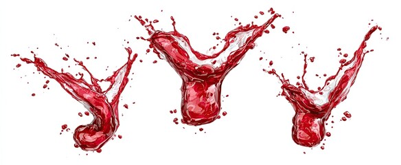 Red liquid splashes against white background