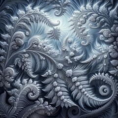 A frost covered window with fern like fractals winter&rsquo;s lace e
