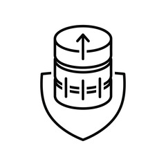 Data Security Shield Icon: A sleek, modern icon featuring a data storage unit, protected by a symbolic shield, represents data protection and cybersecurity. Emphasizes safe data management, security.