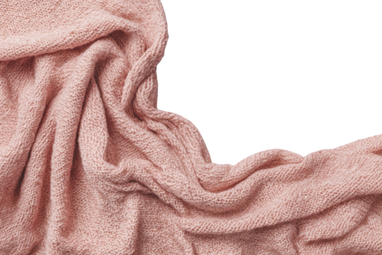 Soft pink knitted fabric draped, top view