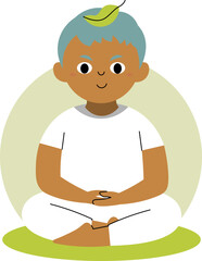 cute cartoon character illustration of a child meditating.