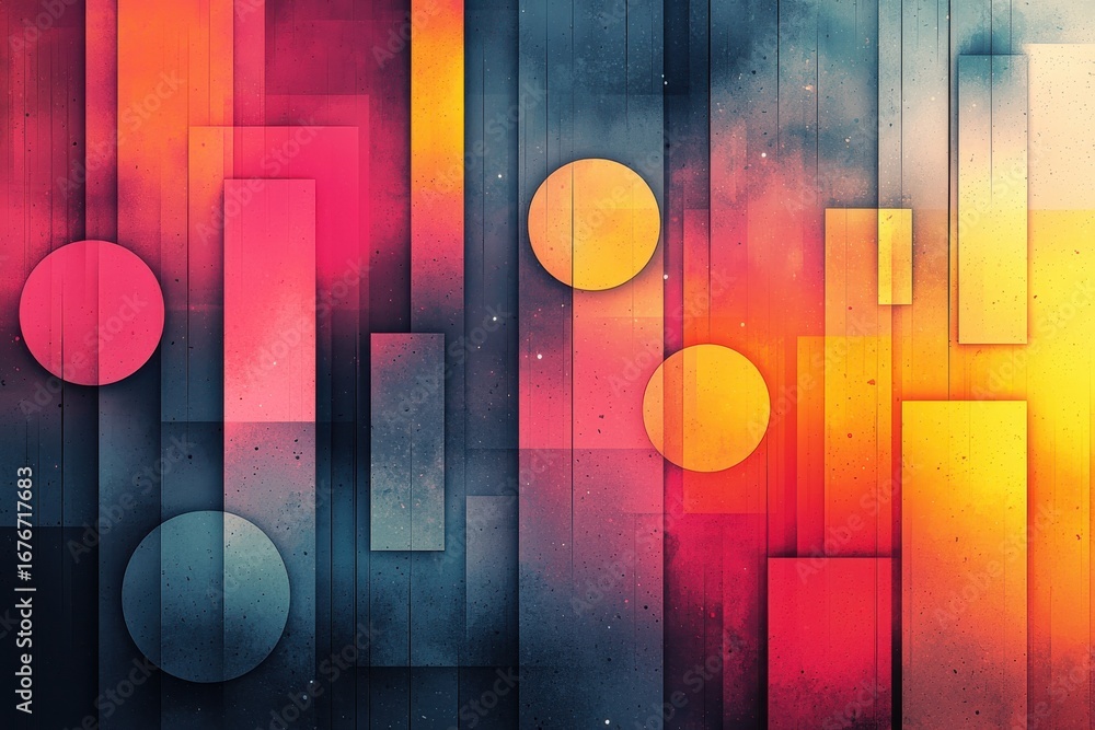 Aufkleber abstract geometric design with vibrant colors and circular shapes on dark background