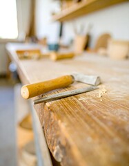 Woodworking tools on workbench