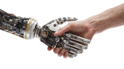 Robotic hand shaking human hand