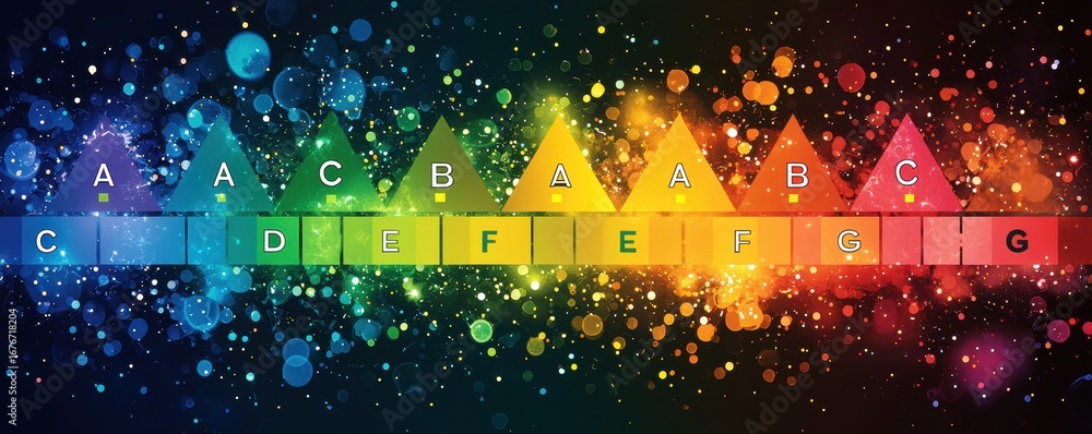 Poster colorful glowing alphabet blocks surrounded by particles in a vibrant display