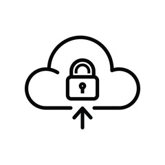 Cloud Security Icon: A minimalist, symbolic representation of secure cloud computing, featuring a cloud, a padlock, and an upward arrow, conveying data protection and safety.