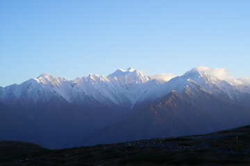 Majestic Snow Mountains Alpine Sunrise Blue Sky