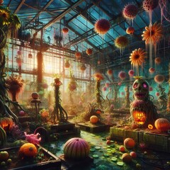A post apocalyptic greenhouse with mutated plants &ndash; Glowing fr