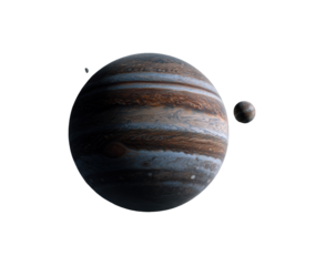 A digital image of Jupiter and a moon