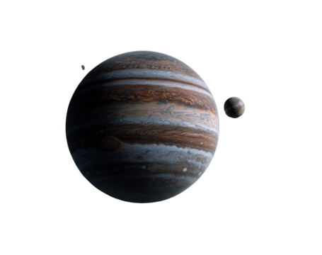 A digital image of Jupiter and a moon - Powered by Adobe