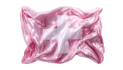 Pink draped flag with white cross