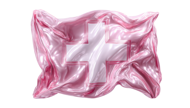 Pink draped flag with white cross