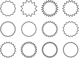 Set of sale sticker, price tag, starburst, sunburst badges, quality mark, sunburst badges, retro stars. Wavy edge. Star burst shape. Promo stickers with star edges. Sale or discount. Vector or PNG .