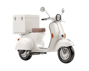 Classic white scooter with delivery box