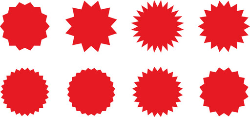 Set of sale sticker, price tag, starburst, sunburst badges, quality mark, sunburst badges, retro stars. Wavy edge. Star burst shape. Promo stickers with star edges. Sale or discount. Vector or PNG .