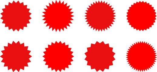 Set of sale sticker, price tag, starburst, sunburst badges, quality mark, sunburst badges, retro stars. Wavy edge. Star burst shape. Promo stickers with star edges. Sale or discount. Vector or PNG .