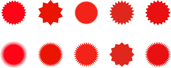 Set of sale sticker, price tag, starburst, sunburst badges, quality mark, sunburst badges, retro stars. Wavy edge. Star burst shape. Promo stickers with star edges. Sale or discount. Vector or PNG .