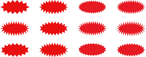 Set of sale sticker, price tag, starburst, sunburst badges, quality mark, sunburst badges, retro stars. Wavy edge. Star burst shape. Promo stickers with star edges. Sale or discount. Vector or PNG .