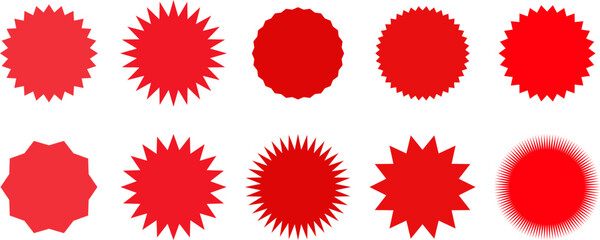 Set of sale sticker, price tag, starburst, sunburst badges, quality mark, sunburst badges, retro stars. Wavy edge. Star burst shape. Promo stickers with star edges. Sale or discount. Vector or PNG .