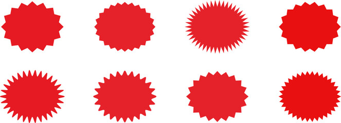 Set of sale sticker, price tag, starburst, sunburst badges, quality mark, sunburst badges, retro stars. Wavy edge. Star burst shape. Promo stickers with star edges. Sale or discount. Vector or PNG .