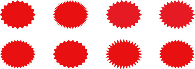 Set of sale sticker, price tag, starburst, sunburst badges, quality mark, sunburst badges, retro stars. Wavy edge. Star burst shape. Promo stickers with star edges. Sale or discount. Vector or PNG .