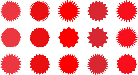 Set of sale sticker, price tag, starburst, sunburst badges, quality mark, sunburst badges, retro stars. Wavy edge. Star burst shape. Promo stickers with star edges. Sale or discount. Vector or PNG .