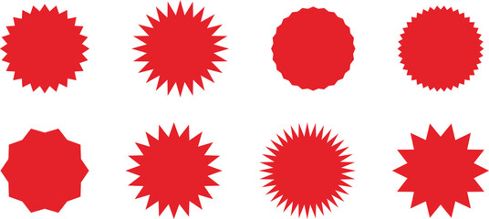 Set of sale sticker, price tag, starburst, sunburst badges, quality mark, sunburst badges, retro stars. Wavy edge. Star burst shape. Promo stickers with star edges. Sale or discount. Vector or PNG .