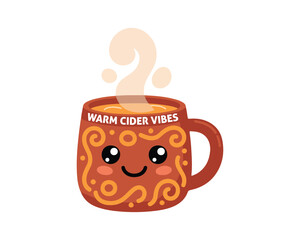 Cute warm cider mug with steam and festive design