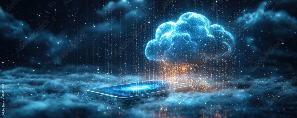 Poster digital smartphone showcasing secure cloud data integration and network connectivity