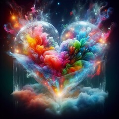 A kaleidoscope of emotions swirling as colored smoke and light w