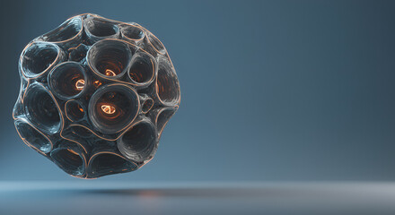 Abstract 3D render of a complex organic shape with internal glowing lights