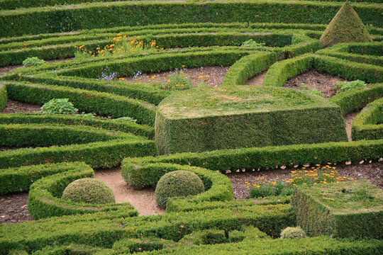 french-style garden in a castle in hautefort in france