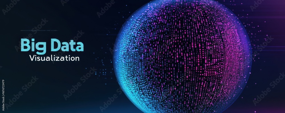Poster abstract graphic of big data visualization represented with a digital glowing sphere
