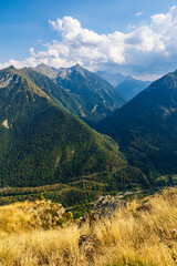 Rioumajou Valley Dominated by Lustou Peak from Pla d’Adet Ski Resort in Saint-Lary-Soulan in Summer