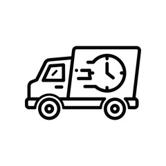 Express Delivery Icon: An abstract illustration of a delivery truck with a clock superimposed on its side, suggesting efficiency and speed in transportation and logistics.