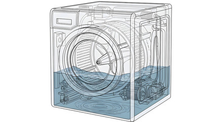 Detailed cutaway diagram of a washing machine's internal components and water system.