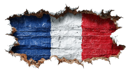 French flag ripped through a textured surface
