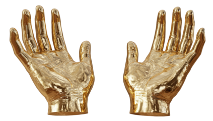 Two golden hands raised in a gesture