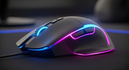 Gaming mouse with RGB lighting on dark background