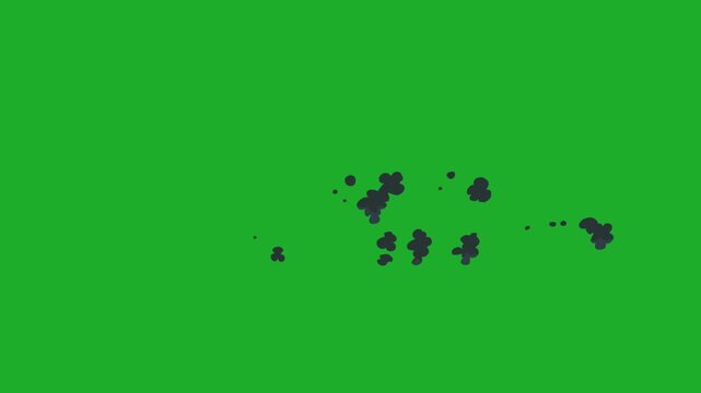 Black smoke coming out like a car exhaust, cartoon effect,  black smoke billows, smoke, 2D FX SMOKE Elements motion graphics hand-drawn animations of cartoon smoke effects. 4K video.