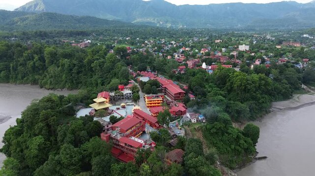 Aerial View of Sacred Pilgrimage Devghat Dham Site in Nepal
