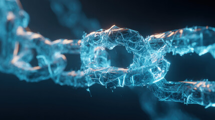 blockchain chain links forming closed loop around stylized AI core blue energy pulses secure technology theme illustration concept scene visual for commercial design use high detail quality stock img