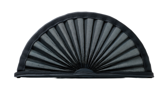 An unfolded windshield sunshade showing metallic reflection, accordion design, and clean edging, isolated on transparent background.
