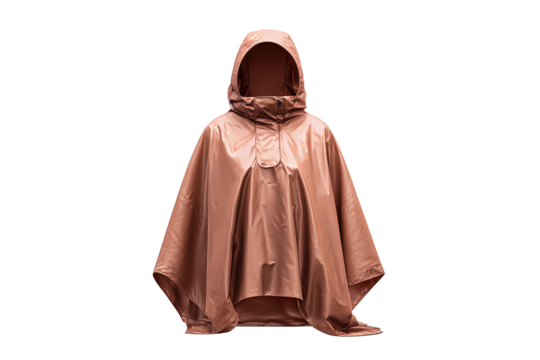 A compact rain poncho with clean edges and integrated hood detail, designed for portability, isolated on transparent background.
