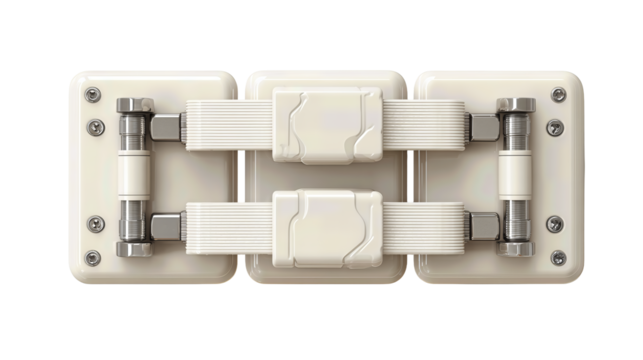 A baby cabinet lock featuring adhesive backing, flexible strap connection, and tidy latch system, isolated on transparent background.
