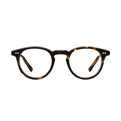 Round eyeglass frame with clear demo lenses and minimalist screws, shown front-facing, isolated on transparent background.
