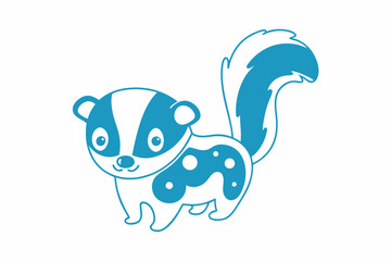Cartoon Skunk with Turquoise Accents on White Background