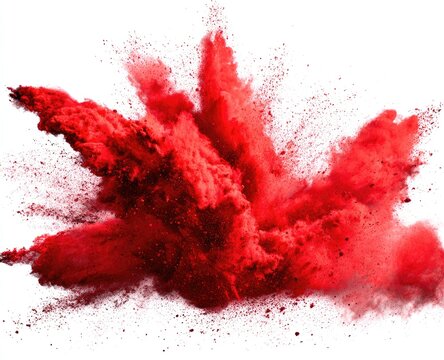 Exploding vibrant red powder against a white background