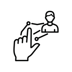 Digital Interface: A line art illustration depicting a digital interface, with a hand interacting with circuit lines connected to a human figure.