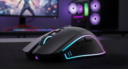 Wireless gaming mouse with RGB lights on a black mousepad